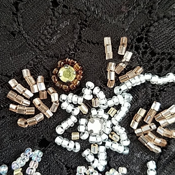 Victor Costa Floral Embroidery Black Beaded Embellished Laced V Neck Y2K Top - Picture 12 of 14